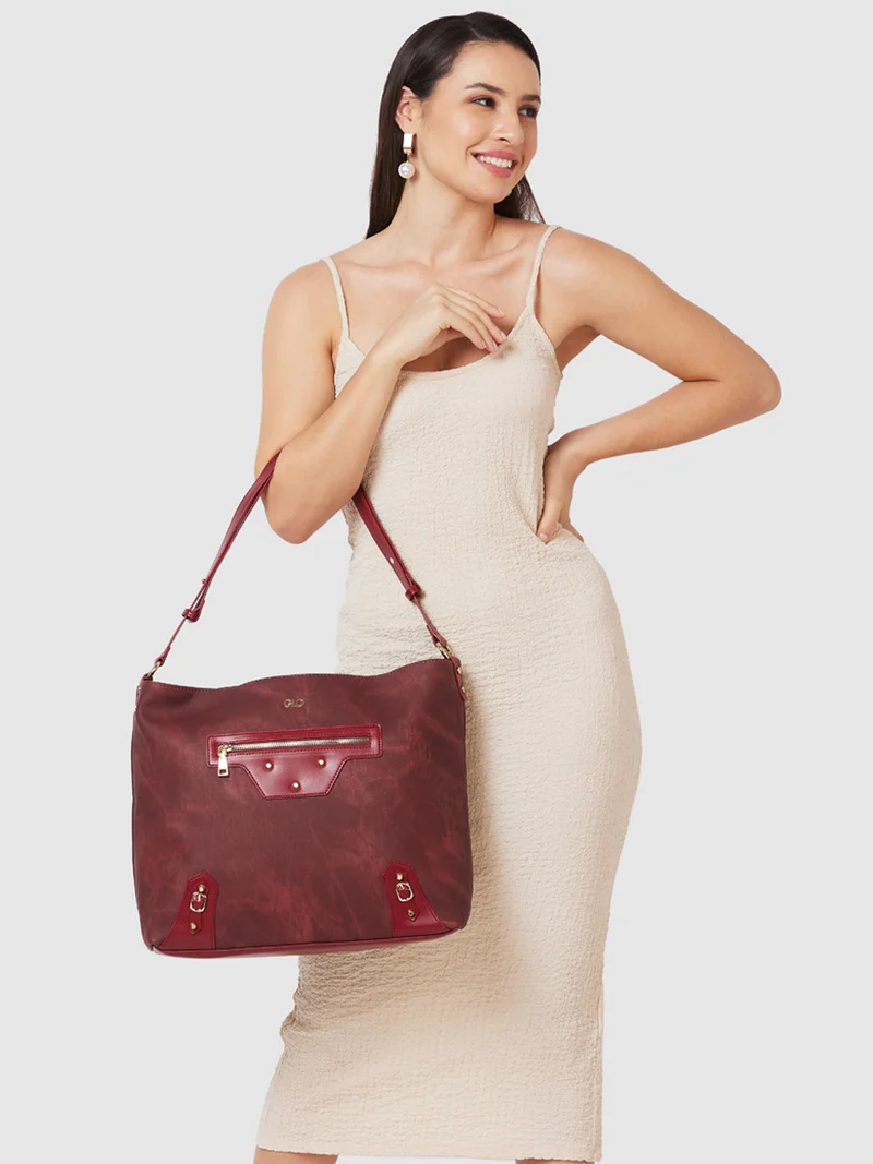 جلو باص حقيبة نسائية كبيرة بلون أستر دست سادة كاجوال